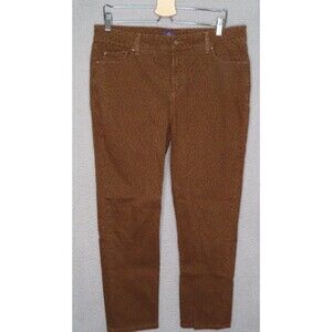 NYDJ‎ Ankle Pants 14 Brown Cheetah Print Mid Rise 5 Pockets Ankle Cotton Blend
